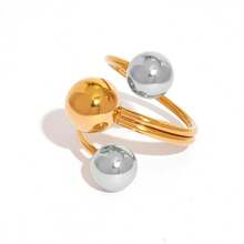 Frminee 1pc Simple Design Punk Hip Hop Style Gold Stainless Steel Exaggerated Ball Gold Silver Personalized Opening Ring - Steel Balls - View 8