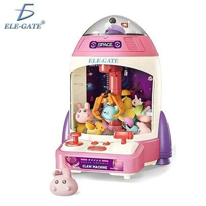 Mini Máquina de Garras para Niños Tipo Arcade – Diseño Cohete Azul o Rosa, con Luz, Música, 10 Mini Peluches