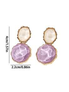 1 Pair Asymmetric Light Green Creative Water Wave Asymmetrical Oval Earrings, Unique Fashion Earring Accessories - Mauve Purple - View 2
