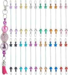 SUNNYCLUE 1 Box 24Pcs 12 Colors Beadable Keychain Blanks DIY Keychain Bars Bulk 90mm Long Stainless Steel Bar With Detachable Star Shaped Bead Blank For DIY Jewelry Making Key Rings Beading Supplies - White - 查看 1