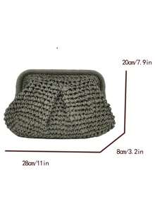 Sac bandoulière tressé d'été pour femmes avec chaîne à gland, sac de plage tressé en paille, portefeuille fait main, 1 pièce de sac pochette tressé beige clair, sac de plage, idéal pour les vacances d'été, un choix à la mode pour les femmes - Vert - Voir 5