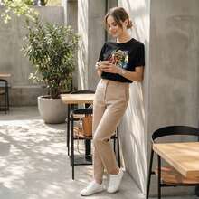 Monster Strike  Womens Summer Tops Short Sleeve - Cute Crew Neck Tunic Blouse, Fashion Casual Shirts For Women - màu đen - Xem 6