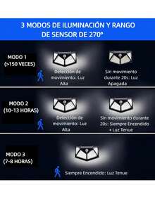 4 piezas, 5000 lúmenes, alimentado por energía solar, 3 modos de iluminación, luces solares de pared para exteriores con sensor de movimiento PIR, lámparas solares impermeables con 100 LED de 4 lados - 100 LED - Ver 6