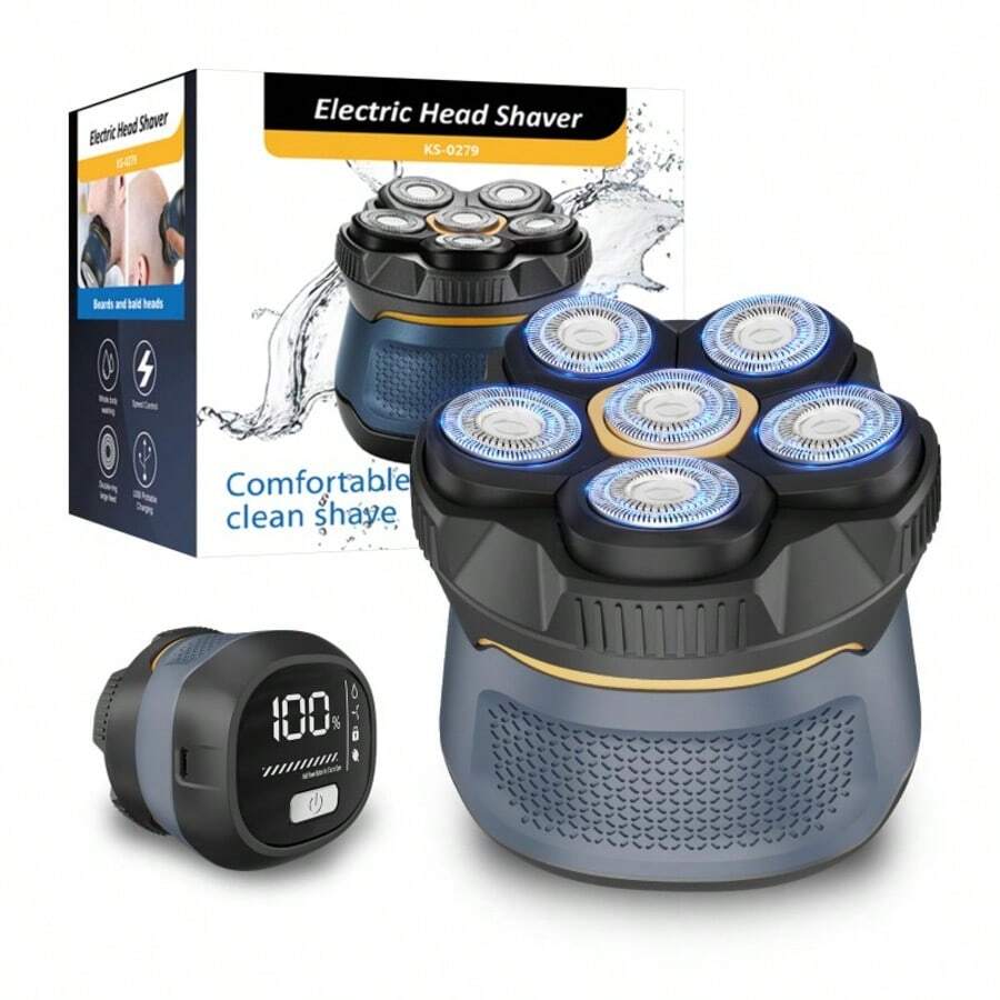 Electric Shaver, Electric Rotary Shaver-Magnetic Suspension 6-Blade Head, Bald Hair Clipper, Head And Face Shaving, Wet And Dry Shaver, USB Rechargeable, Washable, Travel/Business Trip Portable Hair Clipper, Perfect Men's Home And Travel Gift.1200 MAh Battery - 6D Xanh lam - Xem 1