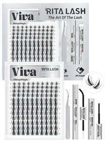 RITALASH - Kit de 240 pestañas postizas 3D con rizo en D, esponjosas, 60D + 80D, 100D, estilo muñeca, 60D, longitud mixta. Pestañas postizas esponjosas y cómodas con adhesivo y pinzas para sellar pestañas. Ideal para el día a día, citas y fiestas. - Negro - Ver 12