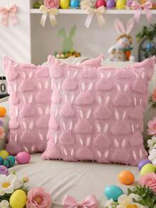 1 Peça Capa de Almofada Pelúcia Orelha de Coelho da Páscoa, Capa de Almofada Decorativa Macia Rosa Coelho Branco para Quarto, Sofá, Decoração Doméstica de Feriado, Adequada para Páscoa, Diário, Festa, Casamento - Rosa chiclete - Visão 9