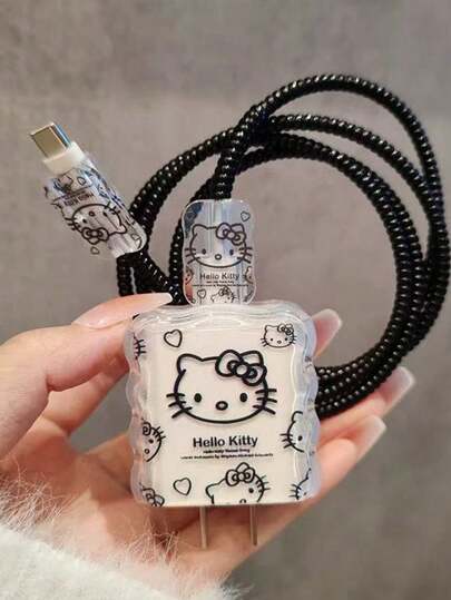  Funda protectora de cable de datos del Gato KT de Sanrio, compatible con iPhone 15/17/16/15/14 Pro/13/12/11, anti-rotura y enrollable