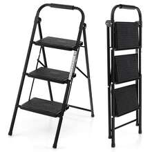 COSTWAY 3 Step Ladder, Folding Step Ladder W/ Wide Anti-Slip Pedals & Handgrip, Portable Step Stool For Household & Office, 330 LBS Capacity, Black - A - View 1