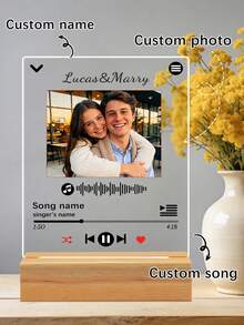 Customized Photo & Name Acrylic Music Photo Frame, Personalized Song Plaque, Personalized Music Photo Frame, Couple Customized Photo Frame Decor - Multicolor - View 8