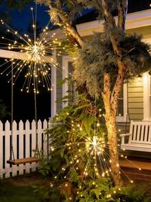 1pc 90/120/150/180L/450L 8-Function Waterproof Firework Lights, Home Decor Firework Lights, Garden Decor LED Lights, Outdoor Copper Firework Lights, Patio Decor, Outdoor Decor, Party Decor, Camping Decor, Fairy Lights, Christmas Decor, Christmas Copper Wire Firework Lights, Holiday Decor LED Firework Lights, Camping Lights - Yellow - View 5