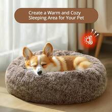 Calming Dog Bed For Small Dogs - 23 Inches Donut Washable Small Dog Bed For Kittens & Puppies, Anti-Slip Round Fluffy Pl 11ush Faux Fur Cat Beds (Fits Up To 25 Lbs Pets,  Brown) - SmokeBrown - View 5