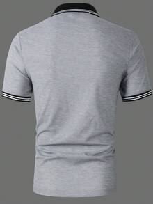 Áo polo nam tay ngắn in họa tiết sọc tương phản, thích hợp mặc đi nghỉ mát, công sở, đi làm hàng ngày, đi xe máy, mùa hè. - Xám - Xem 4