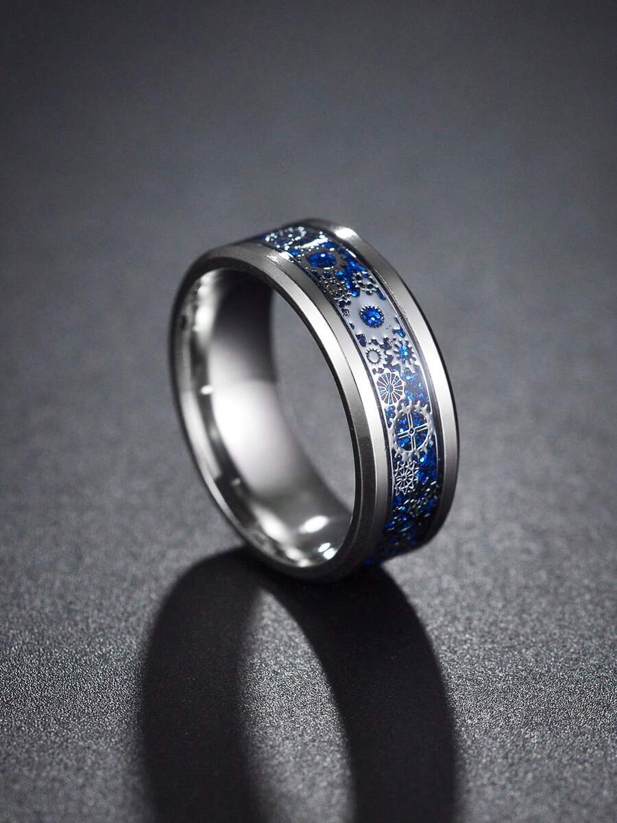 1 pieza Anillo de engranaje de acero inoxidable con diseño inclinado de moda para hombres - Multicolor - Ver 1