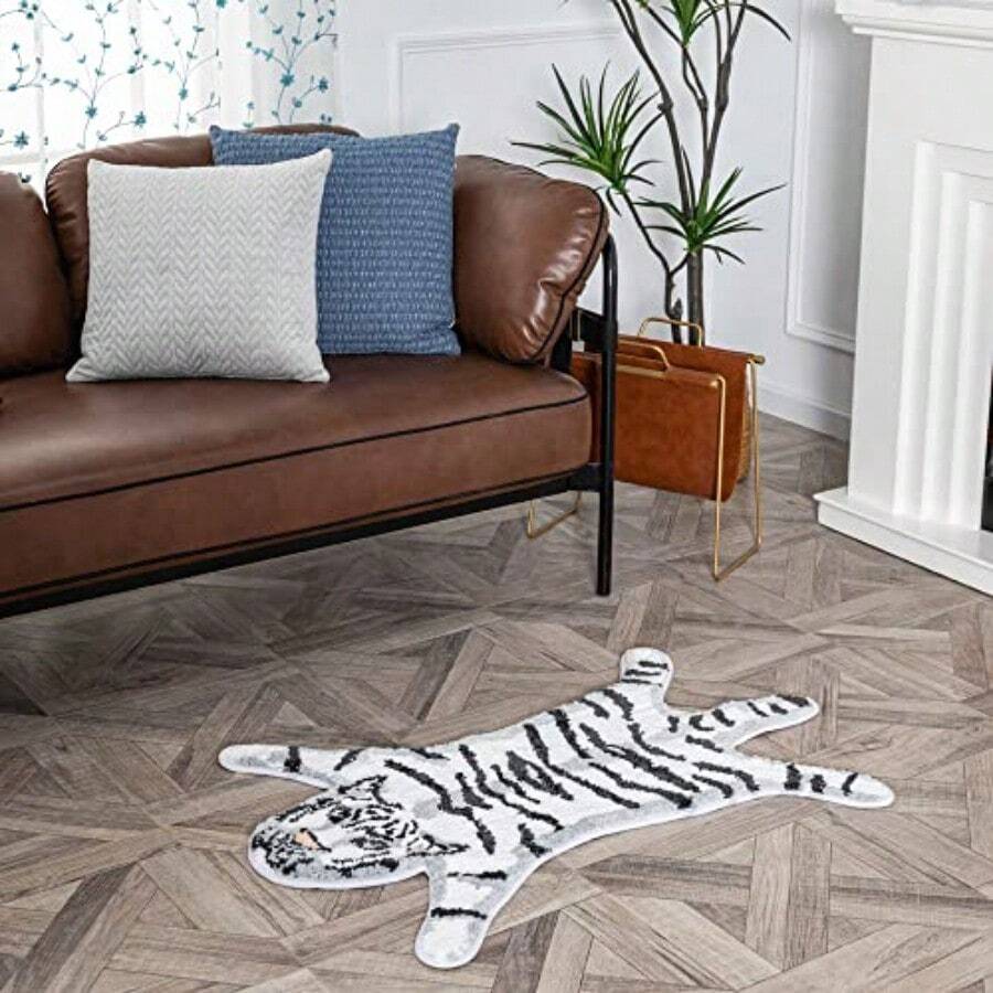 Alfombra de baño con forma de tigre antideslizante tapete de puerta para recámara cocina diseño de dibujos animados tapete de baño suave - Blanco - Ver 1