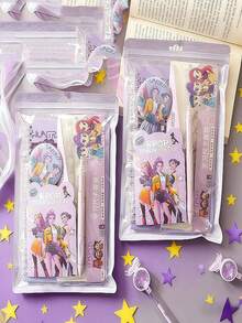 1 Set KPOP Witch Girl Group Stationery Gift Set: Spiral Notebook, Ruler Notebook, Badge, Ballpoint Pen, Suitable For Birthday, Party Gifts, School, Office Supplies, And Back To School - Set - View 8