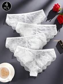 FOVTY 4 pièces Sous-vêtements de sport simples, confortables et légers pour femmes, style respirant à taille mi-haute - Blanc - Voir 2