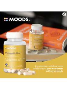 Moods | Nootropico para la Mente con Melena de León, Bacopin, L-Glutamina, Ácido Alfa Lipoico y Zinc - Suplemento natural para Concentracion, Memoria y Agilidad Mental - 60 Cápsulas Veganas - Unstoppable Mind - Amarillo Mostaza - Ver 1