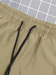 Women's Summer Fashion Casual Solid Color Cargo Shorts With Drawstring Waist And Pockets, Featuring Solid Color Minimalist Large Patch Pockets, Suitable For Outdoor Leisure, Sports, And Daily Fashion Wear. - 深卡其色 - 查看 3