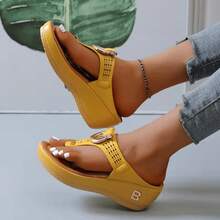 Fashion Wedge Flip-Flops Shoe, Low-Wedge Women Orthopedic Sandals Casual Flat Shoes Flip Flops Ladies Anti-Slip,Comfortable Sandals In Multiple Colors, Durable And Non Slip Beach Shoes, Suitable For Shopping And Commuting - 黑色 - 查看 9