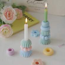 1pc Colorful Geometric Candle, Nordic Style Sculpture Candle, High-Quality Soy Wax, Candle Adopts Stackable Modular Design, Suitable For Home Decor, Proposal, Wedding Decoration, Party Decor,Photography Props, Creative Gifts,Birthday Gifts,Cute Decor - A - View 7