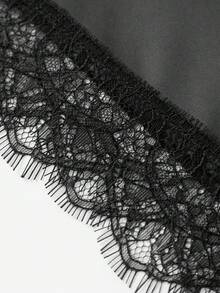 Women's Camisole Tops Stylish Solid Color Lace Trimmed Asymmetric Cut V Neck Sleeveless Spaghetti Strap Vest - Black - View 6