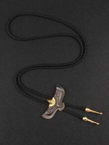 1pc Versatile Western Cowboy Style Necklace For Men, Personalized Eagle & Owl Alloy Gothic Braided Leather Black Long Chain, Boyfriend/Couple Gift, Daily Wear - PU Leather Rope - View 6