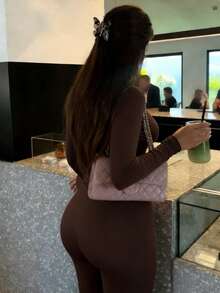 大码女式纯色无袖薄款背心+长袖系带外套+紧身裤三件套运动套装，粉色运动服 - 咖啡棕 - 查看 2