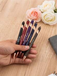 Personalised Pen With Rose Gold Trim, Engraved Name, Soft Touch Stylus Gift Box Options - Multicolor - View 2