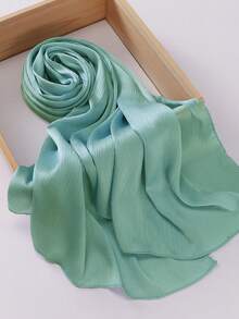 1pc Crinkled Satin Hijab Scarf, Solid Color, Fashionable & Elegant, Versatile For Casual Daily Wear - Mint Green - View 3