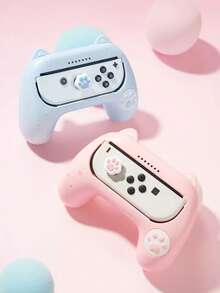 Cute Cat Ear Shaped Ergonomic Grip Handle Kit For Nintendo Switch 2017 & OLED Joy-Con Controllers, Includes 2 Thumb Grip Caps In Pink & Blue - powder blue - View 5