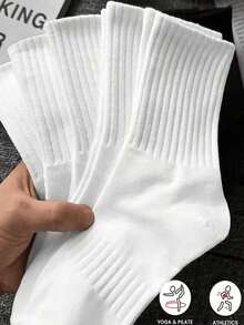 5 Pairs Of Autumn And Winter Women's Mid Length Socks, White, Sports And Casual Socks(No Cardboard) - White - View 11