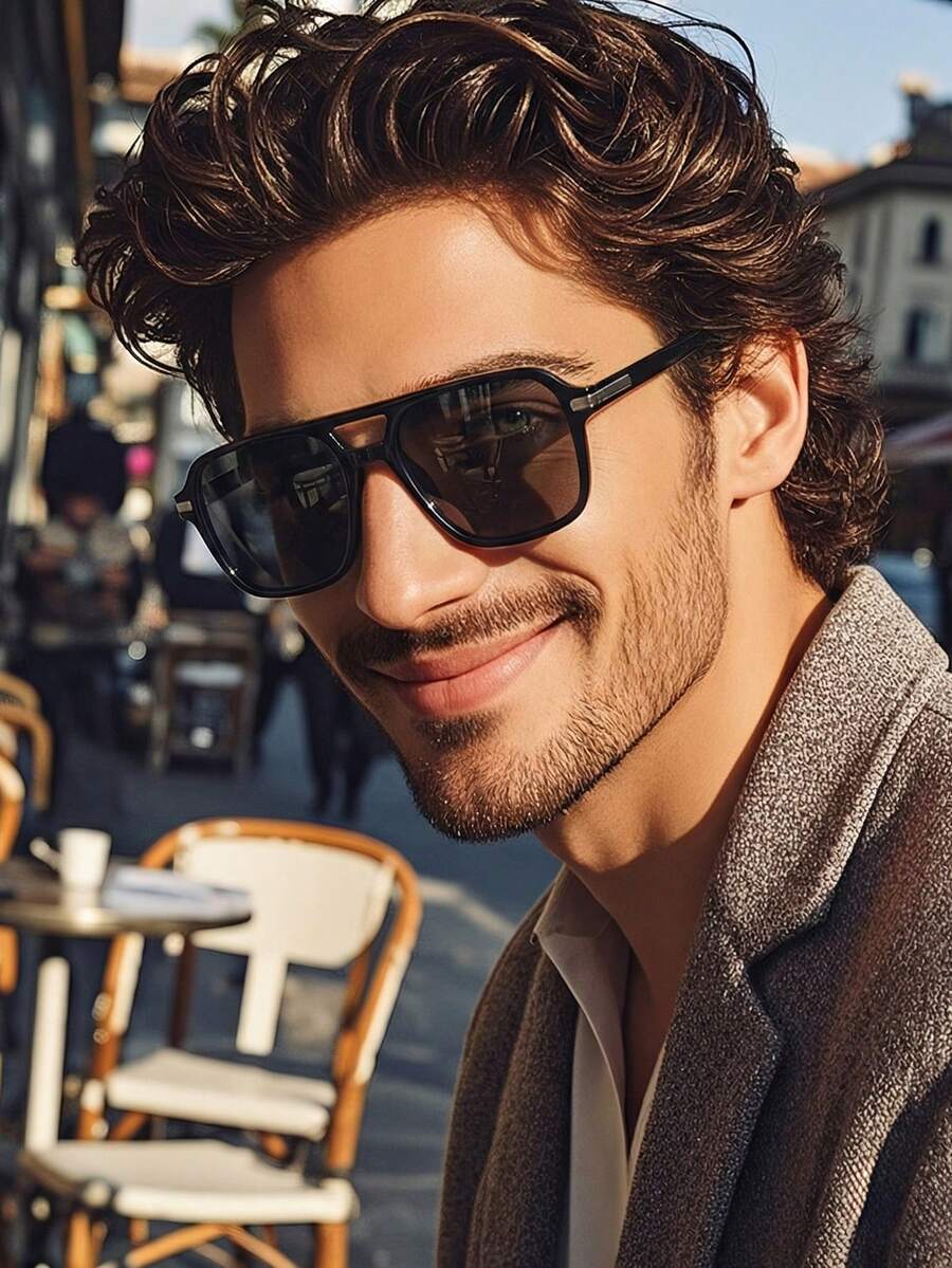 1 Pair Men's Fashion Double-Bridge Aviator Glasses, Versatile Accessory Suitable For Business Meetings, Vacations And Outings - Multicolor - View 1