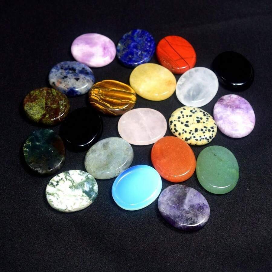 10pcs Natural Stone Energy Healing Crystal Set, Oval Thumb Stones, 10pcs Healthy Gift Box, Natural Stones May Have Asymmetrical Cracks And Small Chips - Multicolor - View 1