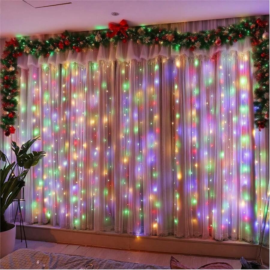 Luces de cadena LED con 8 modos de iluminación, luces de decoración interior, luces colgantes para decoración de jardín, luces de hadas, decoración de boda, iluminación exterior, iluminación navideña, decoración de fiesta, luces de cortina con control remoto y alimentación USB, decoración de San Valentín, luces de ambiente para sala de estar, dormitorio, cocina, luces de decoración para camping