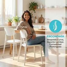 2 sillas domésticas, fáciles de usar, juego de sillas de plástico reforzado y duradero, aptas para uso doméstico y en el jardín. Diseño integrado para un funcionamiento sencillo, lo que las convierte en un regalo ideal para estrenar casa. (Rosa, blanco, verde, gris, naranja) - Blanco - Ver 5