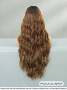 NICKY WALL Tóc giả dài 28 inch, kiểu sóng xoăn, màu nâu linen với mái tự nhiên - Tóc giả siêu dài, highlight vàng và nâu, chất lượng cao, sợi tổng hợp mềm mại, thích hợp cho nữ sử dụng hàng ngày, dự tiệc lễ hội. - Màu nâu highlight - Xem 5