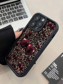 1 chiếc ốp lưng điện thoại TPU mềm chống sốc, họa tiết da báo đen và quả anh đào thời trang, tương thích với iPhone 17/17 Air/17 Pro/17 Pro Max/16/16 Plus/16 Pro/16 Pro Max/15/14 Plus/13/12/11 và S26/S26 Plus/S26 Ultra/S25/S25 Plus/S25 Ultra/S24/S23/S22/S21/A55/A15/A56/A52 [Phiên bản quốc tế, không phải nội địa] - màu đen - Xem 5