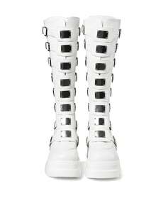 Gothic Knee High Boots For Women Round Toe Wedge Heel Zipper Y2K Punk Platform Booties Party Shoes Nightclub Riding Casual Summer Womens Combat Boot - 白色 - 查看 3