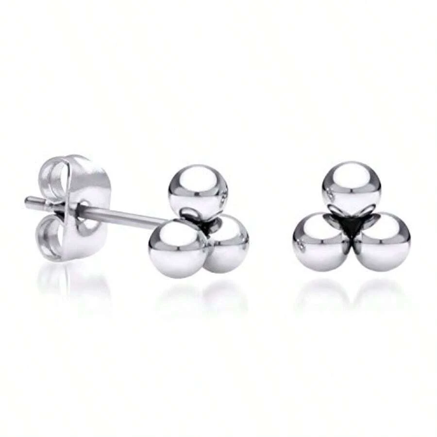 555Jewelry Stainless Steel 3 Dots Triple Ball Delta Earrings for Women and Girls - Plateado - Ver 1