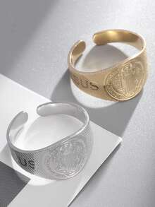 1PC New Luxury Fashionable Simple Christian Amulet Wide Open Ring, Engraved With The Portrait Of Jesus, Men's High-Quality Stainless Steel Ring Accessory, Adjustable Size, Suitable For Daily Wear And Gift Giving - Fashion - View 2