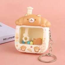 1 pieza Llavero de máquina de garra con conejo y oso lindos, juguete antiestrés, regalo de cumpleaños, colgante - transparente - Ver 12