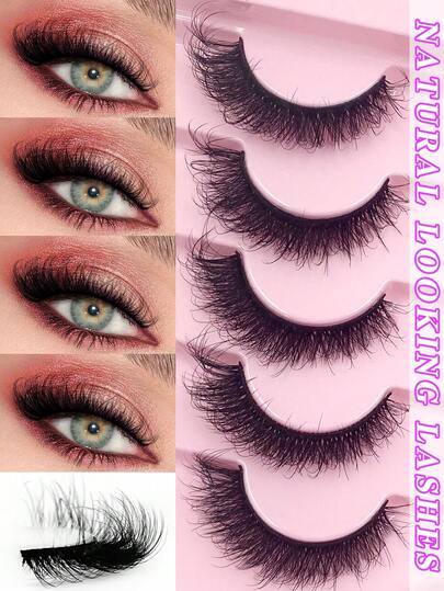 ENCHUW 5 Pairs Wispy Natural Look Eyelash Soft Band Faux Mink Lashes Fluffy Extension Reusable False Eyelashes Makeup