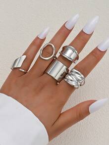12 piezas/5 piezas Anillos anchos asimétricos de estilo vintage elegante bohemio y punk con línea de lava suave, adecuados para uso diario, fiestas, citas, reuniones, vacaciones, regalos, apilables - Estilo 38 - Ver 7