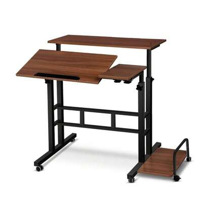 Escritorio móvil de altura ajustable – Estación de trabajo compacta con ruedas para espacios reducidos – Ergonómico y portátil – Nogal oscuro