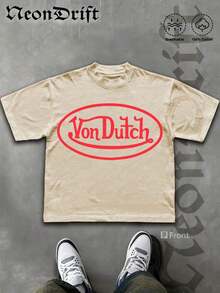 Summer Tops2026NeonDrift Double-Sided Printing Men's T-Shirt Men's Short-Sleeve T-Shirt100% Cotton Fabric Soft & Skin-Friendly Unisex Style Gifts For Spring Festival, Valentine's Day, St. Patrick's Day & World Cup-Van Dutch Dragon Print Men T Shirt Classic Americana Style Graphic Tee Streetwear Fashion Casual Wear For Car Enthusiasts And Vintage Culture Loverssummer Clothes - Màu cát - Xem 2