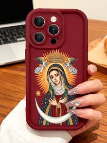 Virgin Mary Phone Case, Religious Style, Phone Case For IPhone 17 Pro Max 17 Air 17Pro 16 15 14 13 12 11 Pro Max, Holy Mother Gift, Divine Virgin Mary Design, Starry Mantle Theme, Angelic Serenity,  Mother Gift Idea, Religious Art Present, Sacred Icon Protection - 紅色 - 查看 3