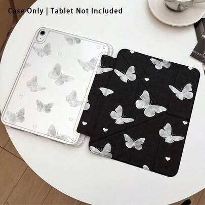 3+Y折叠防弯折，深银色蝴蝶图案彩绘效果亚克力水晶保护套，兼容荣耀Pad 9/10、荣耀GT 11.5英寸/X9A/X9Pro、MatePad SE 11/MatePad 11英寸（2023/2022款）/MatePad Pro、苹果第十代/11英寸（2025款），适合返校季、情人节等场合。