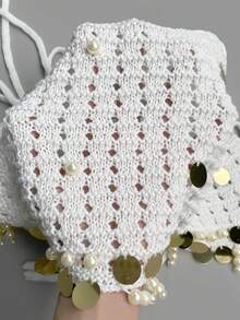 女士镂空性感露背挂脖无袖串珠亮片流苏设计波西米亚风沙滩罩衫上衣，夏季 - 白色 - 查看 9