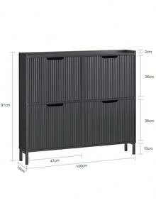 SoBuy Shoe Rack With 4 Flaps, Narrow Shoe Cabinet, Shoe Rack With 4 Shelves, Shoe Chest, Shoe Storage, Black, W X H X D Approx. 100 X 91 X 19 Cm FSR177-L-SCH - Black - View 4