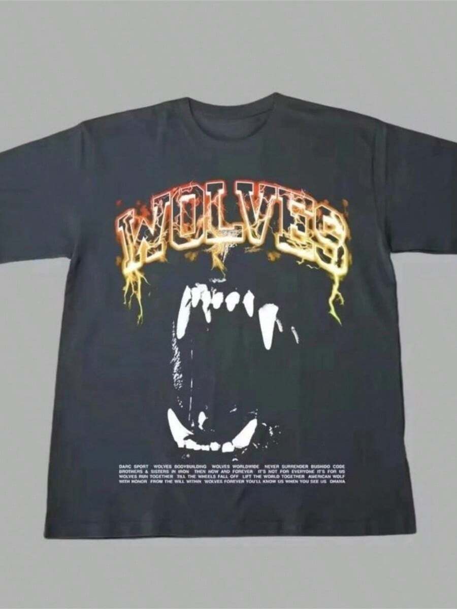 Tops De Mujer DARC WOLVES Lightning Wolves  Oversize T Shirt Darcsport Vintage Outdoor Tee Hip Hop Streetwear Loose Short Sleeve Summer Loose - 黑色 - 查看 1